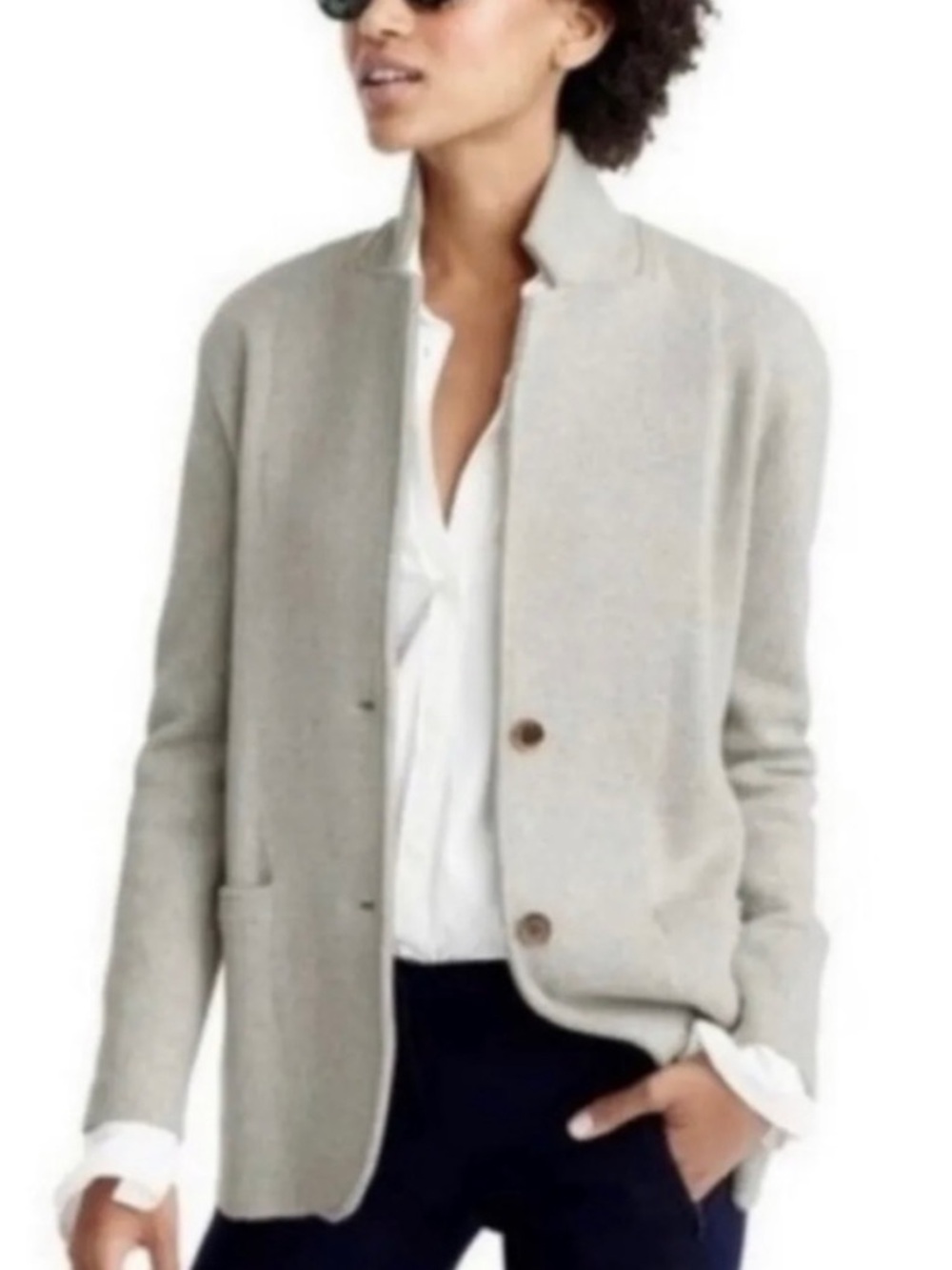 J. Crew Light Gray Button-Front Women's Cotton Blazer